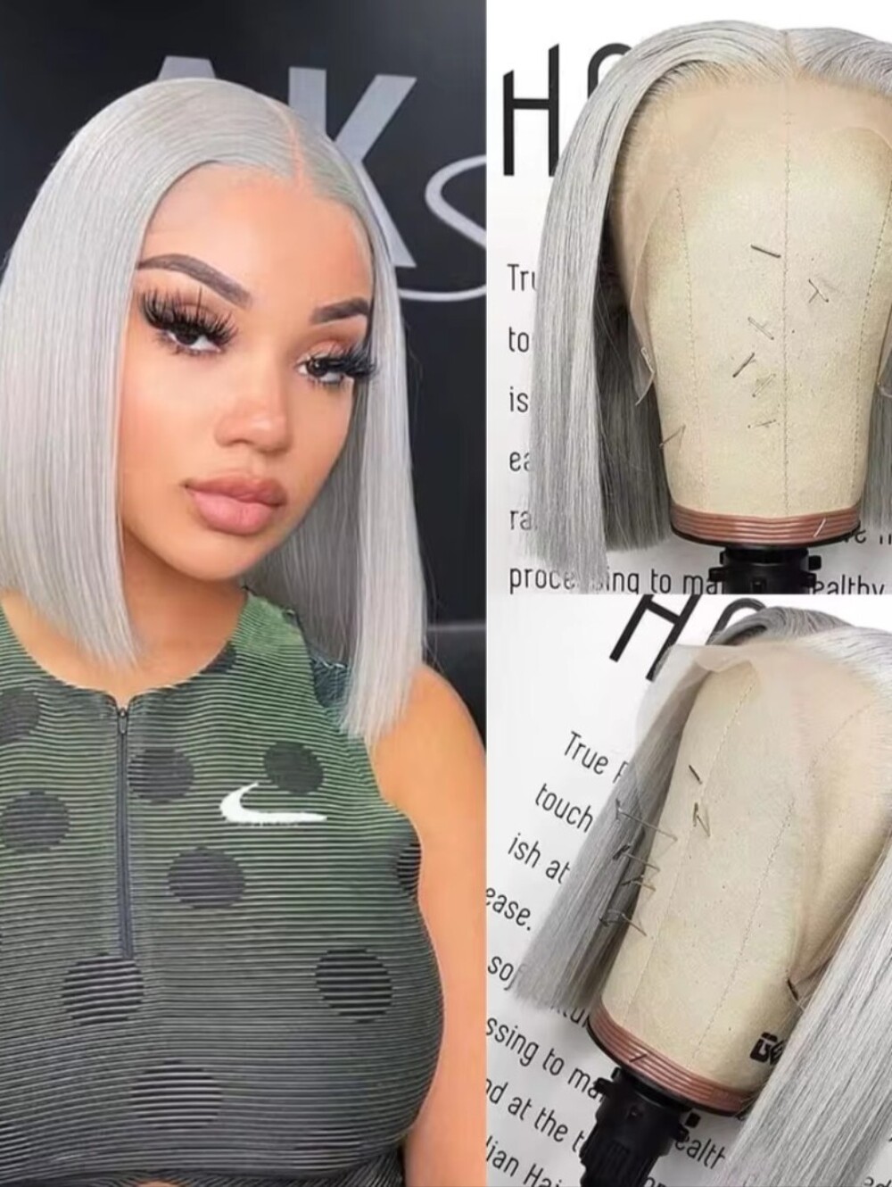 Women's 10" Inch Silver Grey Bob Wig 100% Human Hair 250% DENSITY